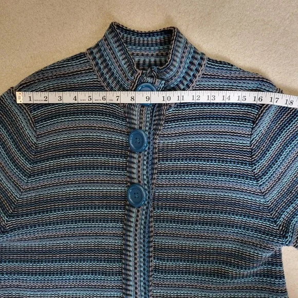 Croft & Barrow Cardigan Sweater XL Blue Striped Button Collar Soft Grandmacore - Picture 12 of 13